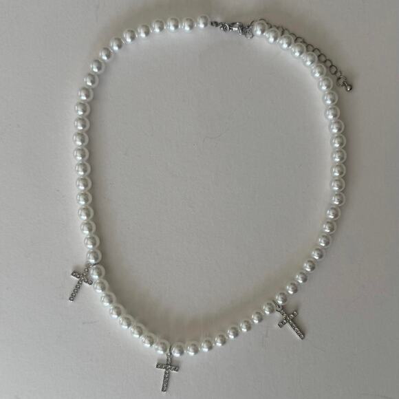 y2k 2000s style heavy metal punk grunge pearl emo cross pendant necklace - Picture 7 of 15